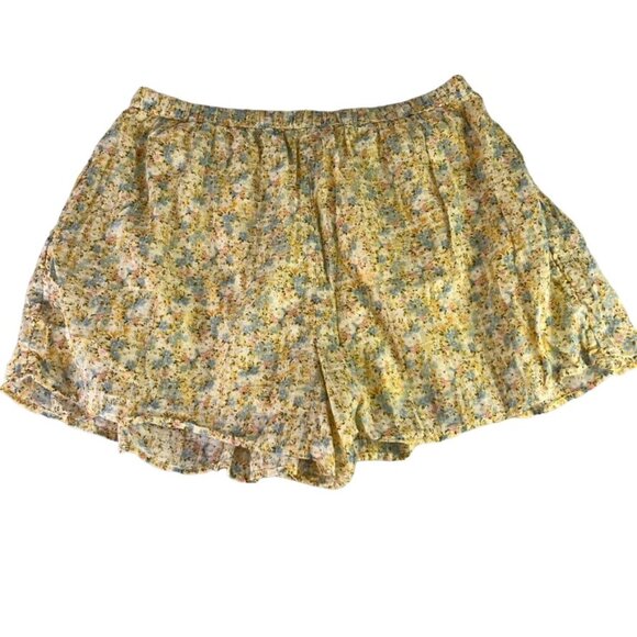 Womens American Eagle High Waisted Floral Short Front Pleats Drawstring Yellow L - Picture 3 of 14